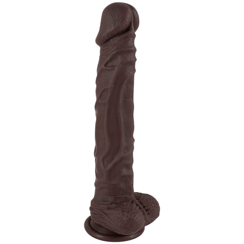 Pitkä Kulli dildo tumman sävyinen, silikoninen, realistinen muotoilu, imukupilla.