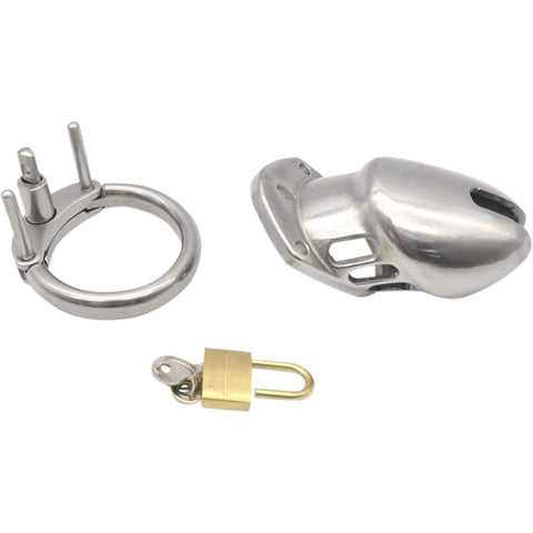 Metallimies teräksinen siveysvyö, erilliset osat, pienessä koossa, sisältää renkaan ja lukon.