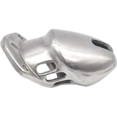 Metallimies teräksinen siveysvyö, pieni koko, yläkulmakuvakulma, hopeinen ja ilmastoitu rakenne.