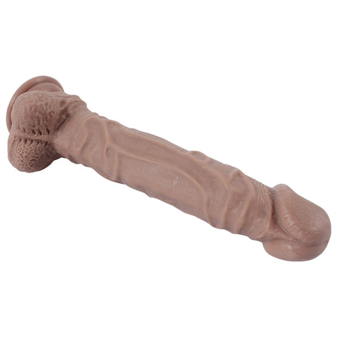 Pitkä Kulli, silikoninen dildo imukupilla, realistinen rakenne edestä, 25,5 cm pitkä.