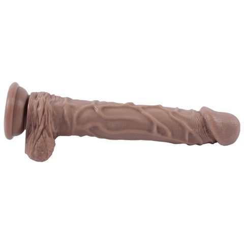 Pitkä Kulli dildo imukupilla, silikoninen, realistiset ihopoimut ja suonet, sivunäkymä.