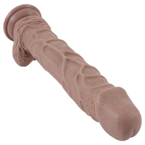 Pitkä Kulli, silikoninen dildo imukupilla, alaviistosta kuvattuna, realistinen muotoilu.