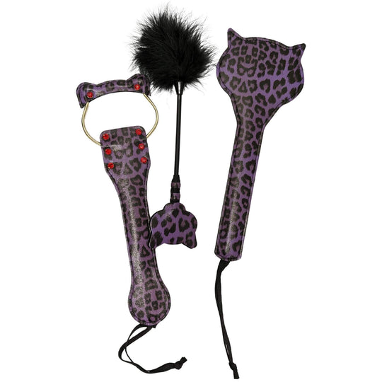 Violetti leopardikuvioitu läpsäytinsetti